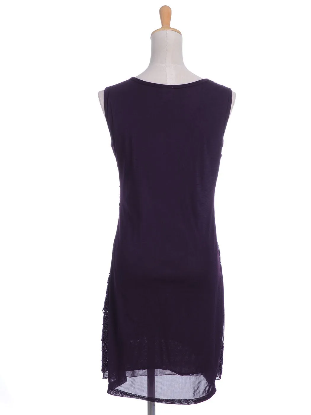 Womens Purple Floral Flower Peacock Scalloped Sleeveless Dress sold by Anna-Kaci product image thumbnail 3