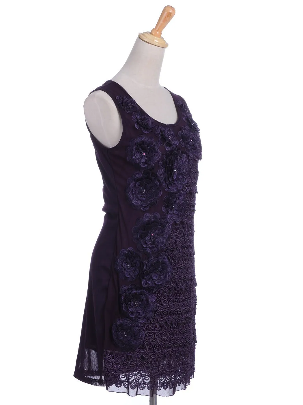 Womens Purple Floral Flower Peacock Scalloped Sleeveless Dress sold by Anna-Kaci product image thumbnail 4
