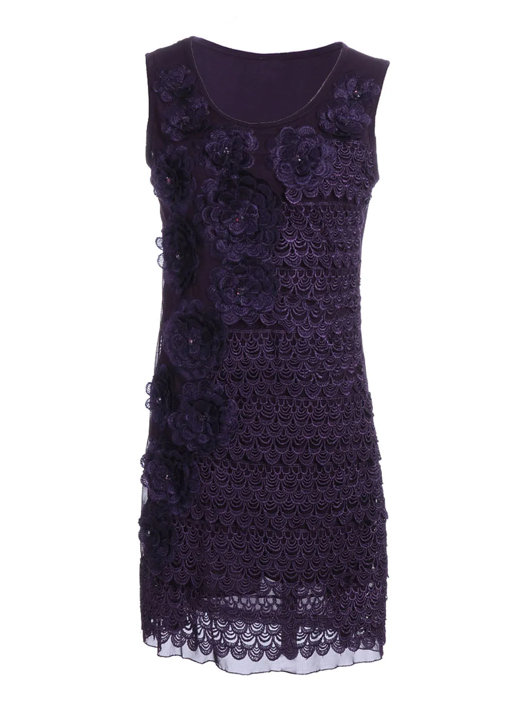 Womens Purple Floral Flower Peacock Scalloped Sleeveless Dress sold by Anna-Kaci