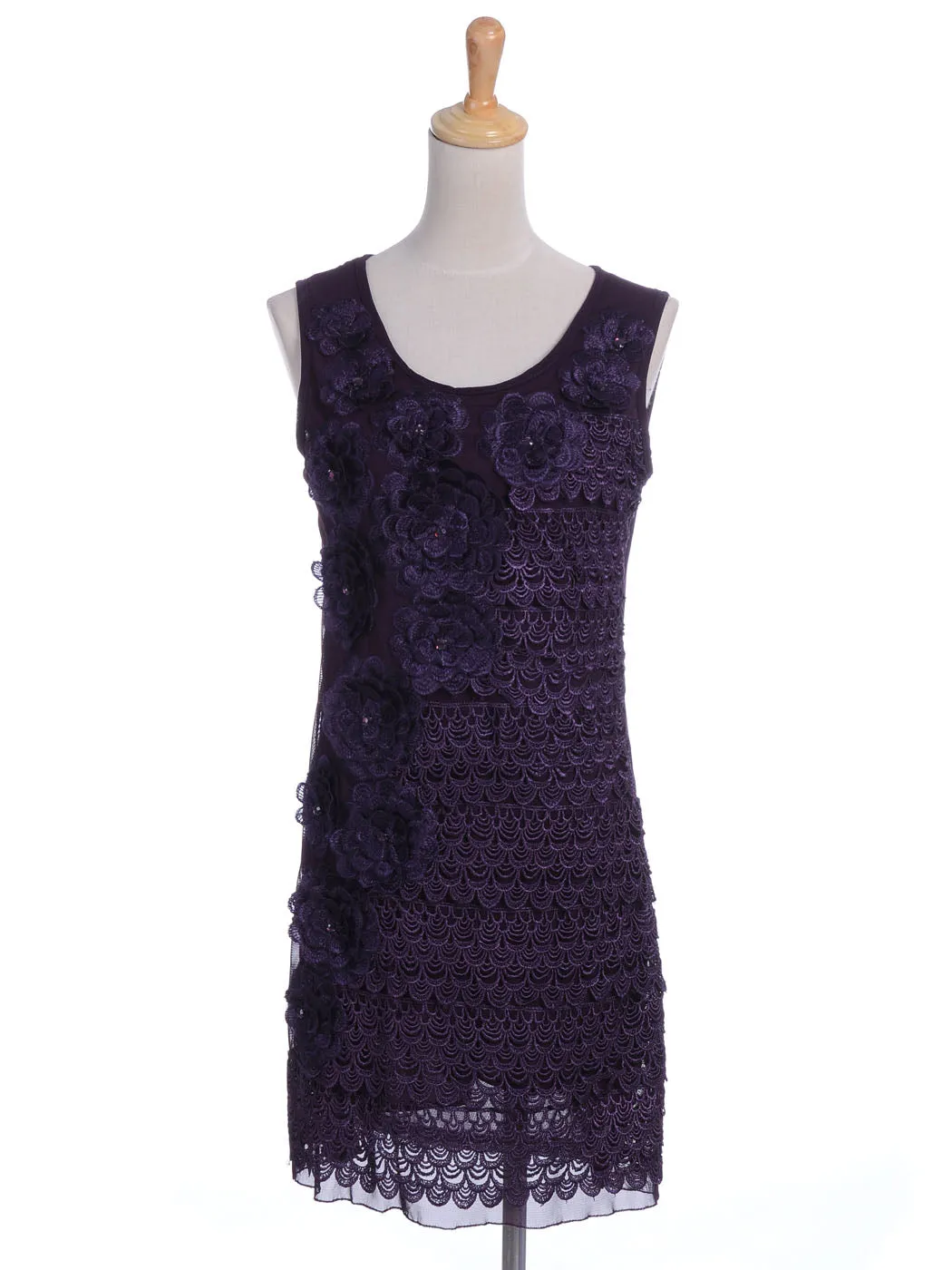 Womens Purple Floral Flower Peacock Scalloped Sleeveless Dress sold by Anna-Kaci product image thumbnail 2