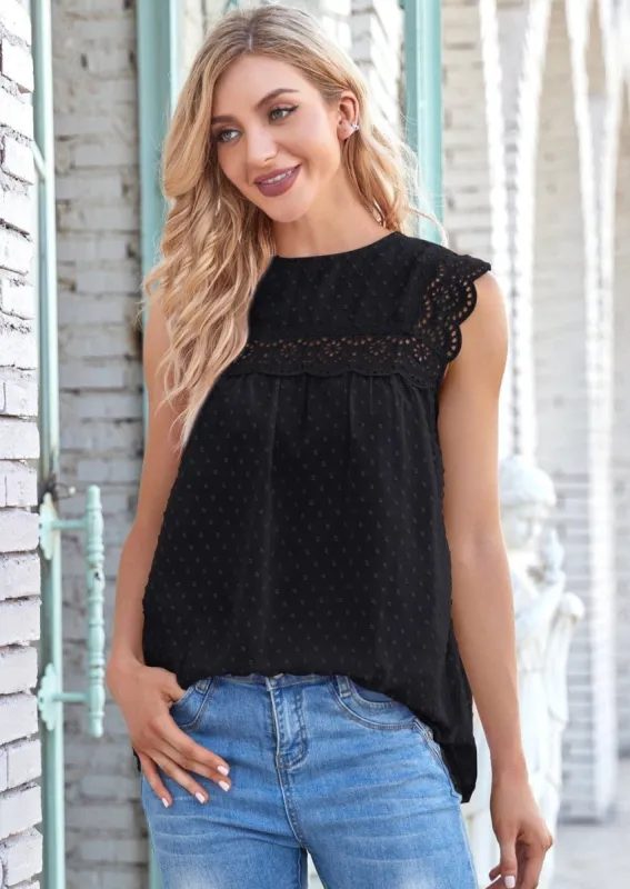 Scallop Eyelet Trim Blouse sold by Anna-Kaci