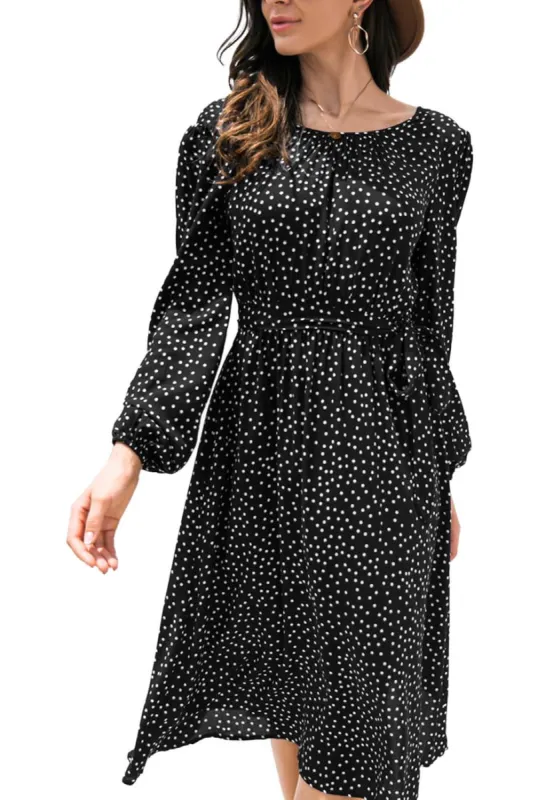 Anna-Kaci Sexy Backless Polka Dot Dress for Women Long Sleeve Round Neck Tie Waist A-Line Dresses sold by Anna-Kaci