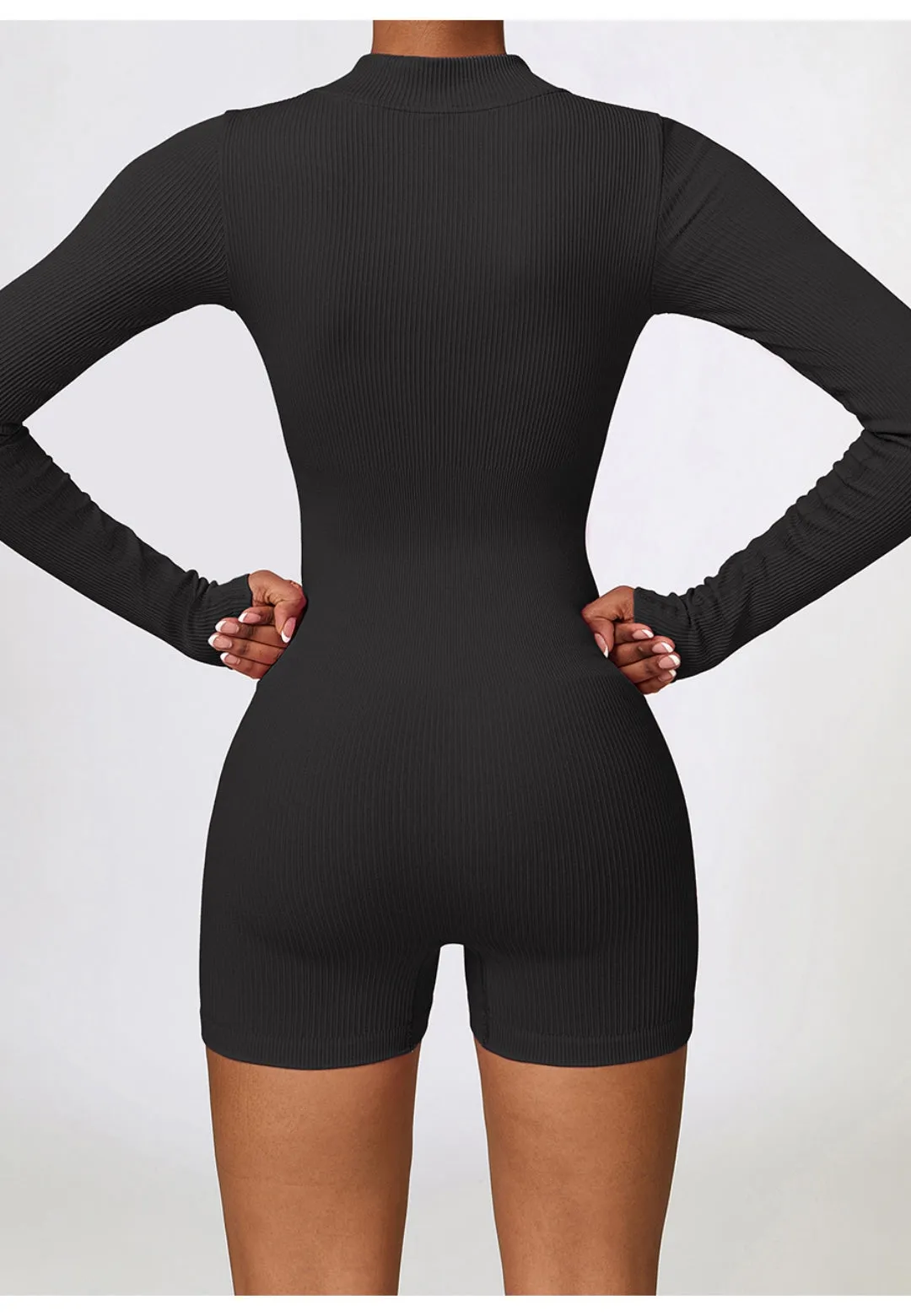 Zip-Up Ribbed Knit Unitard Romper sold by Anna-Kaci product image thumbnail 4