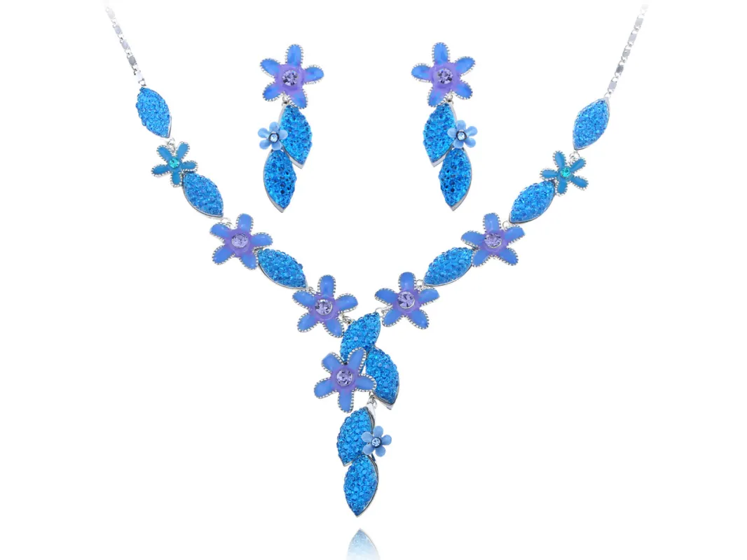 Swarovski Crystal Sapphire Ocean Floral Garden Element Earring Necklace Set sold by Anna-Kaci
