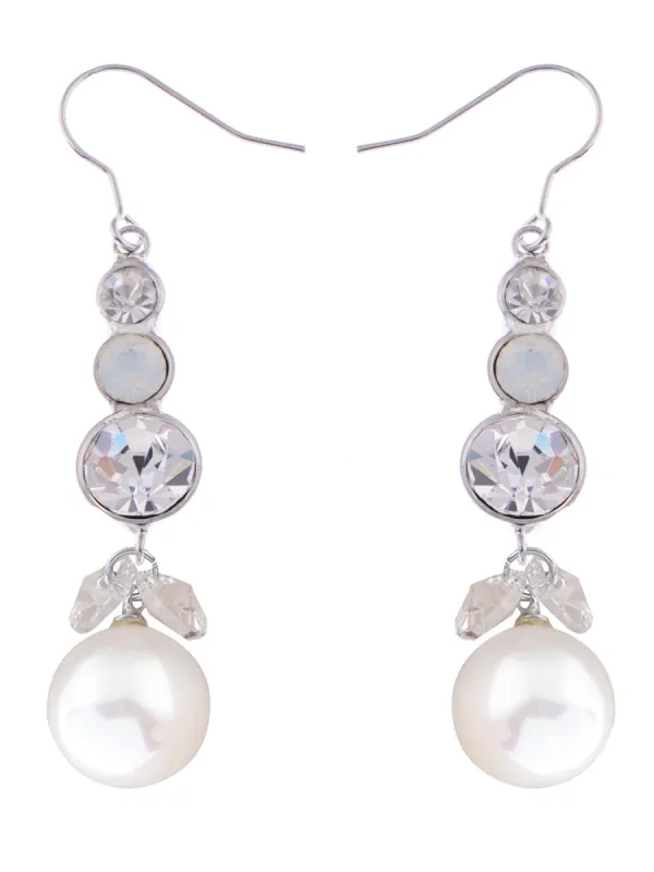 Swarovski Crystal Element Silver Pearl Colored Fish Hook Dangle Earrings sold by Anna-Kaci