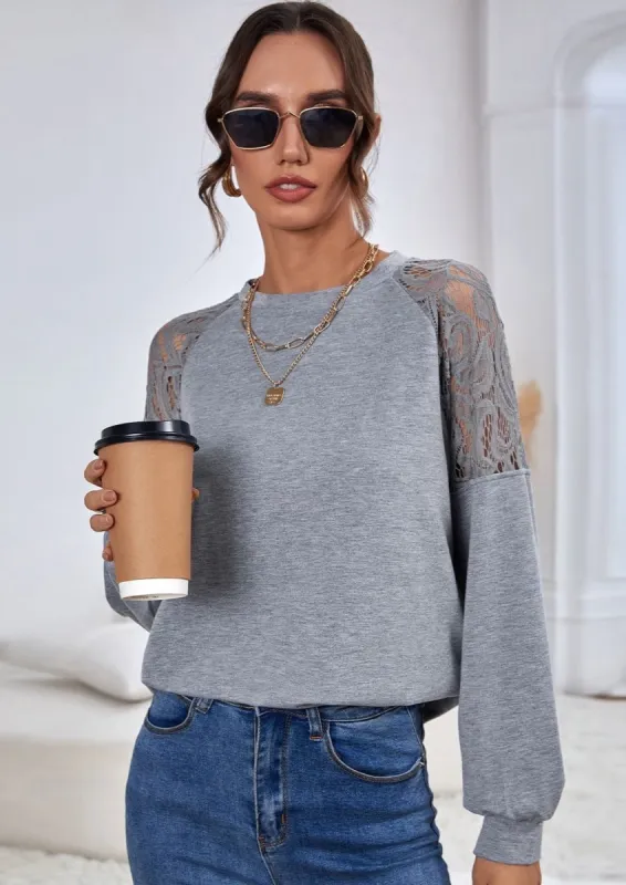 Lace Detail Raglan Sleeve Sweater sold by Anna-Kaci