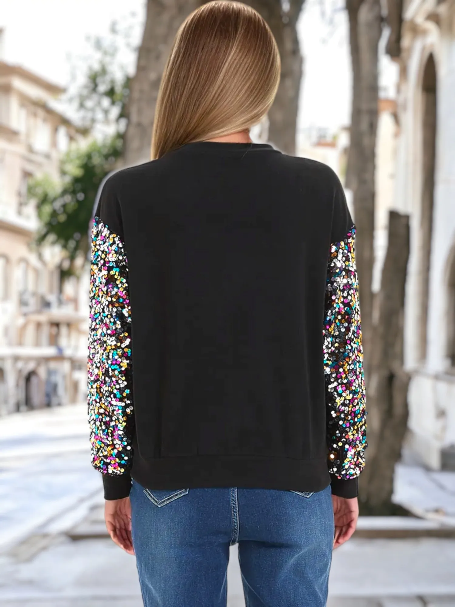 Sparkle Sequin Tops Sweatshirt Long Lantern Sleeve Pullover sold by Anna-Kaci product image thumbnail 2