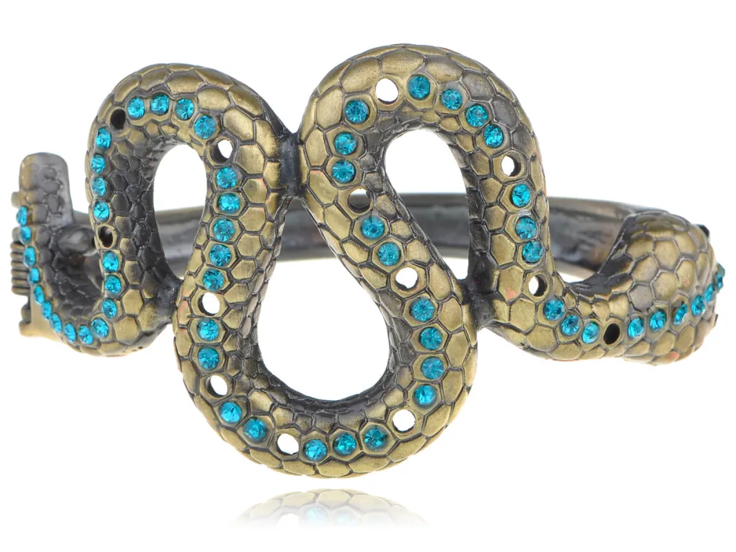 Vintage Brass Blue Eyed Zircon Snake Body Wrap Bracelet sold by Anna-Kaci