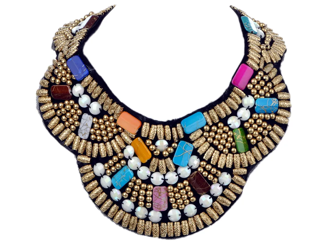 Tribal Woven Multicolored Beaded Bib Statement Necklace sold by Anna-Kaci