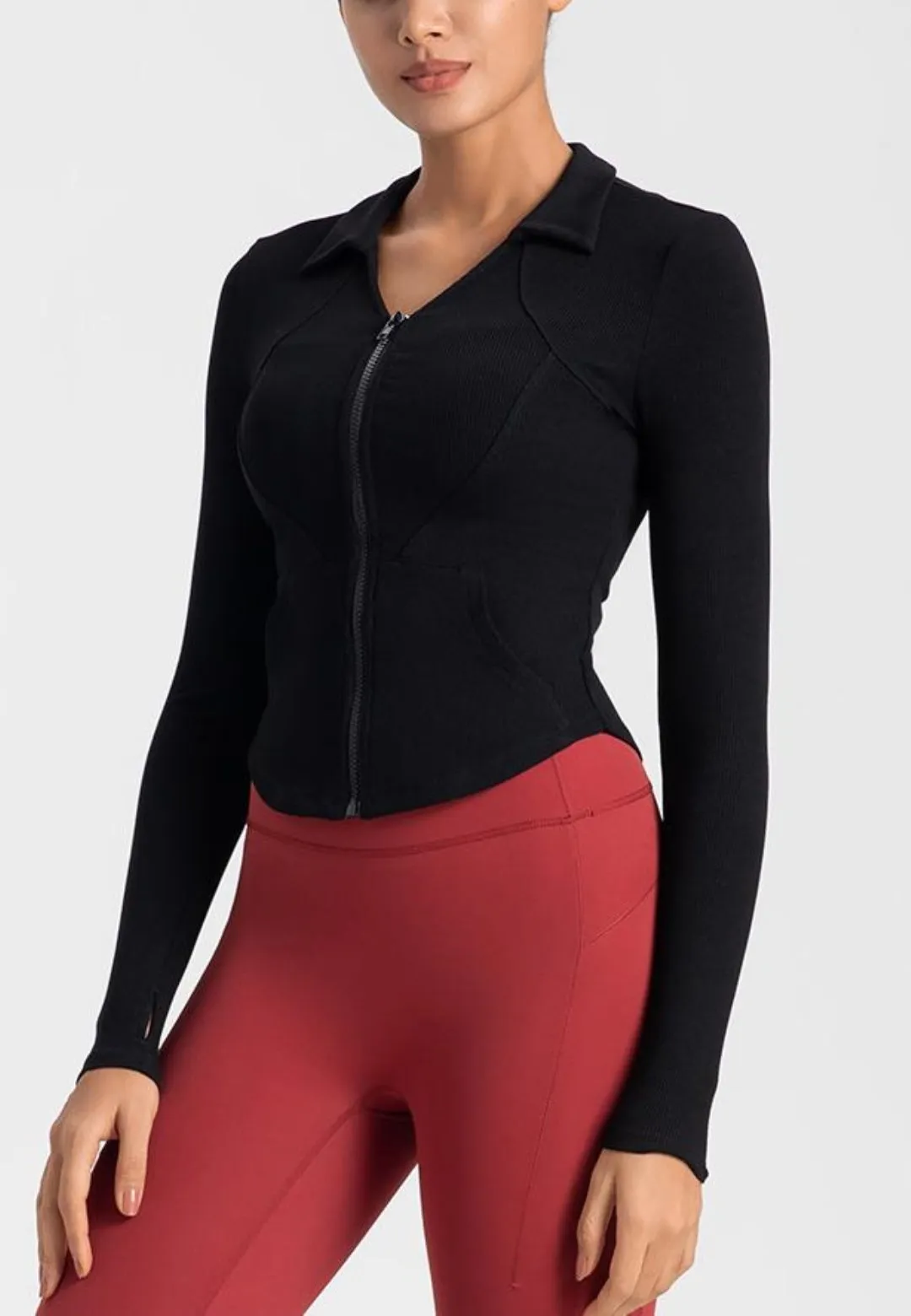 Curved Hem Collared Activewear Jacket sold by Anna-Kaci product image thumbnail 3