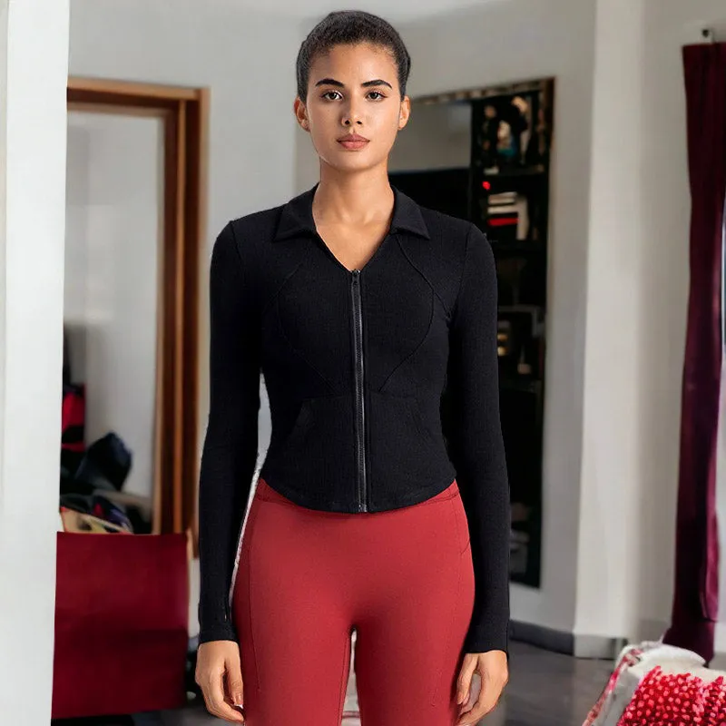 Curved Hem Collared Activewear Jacket sold by Anna-Kaci