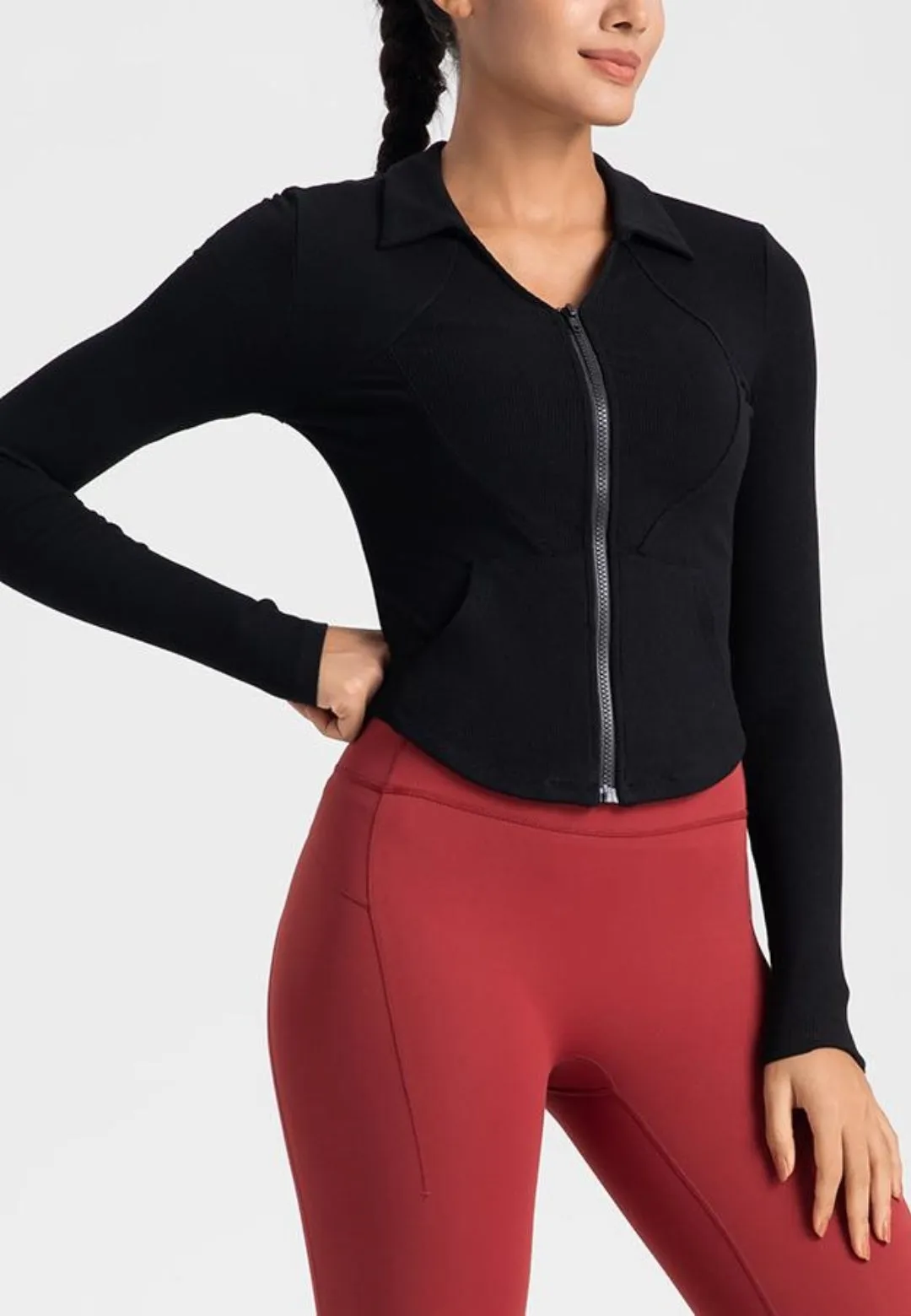 Curved Hem Collared Activewear Jacket sold by Anna-Kaci product image thumbnail 2