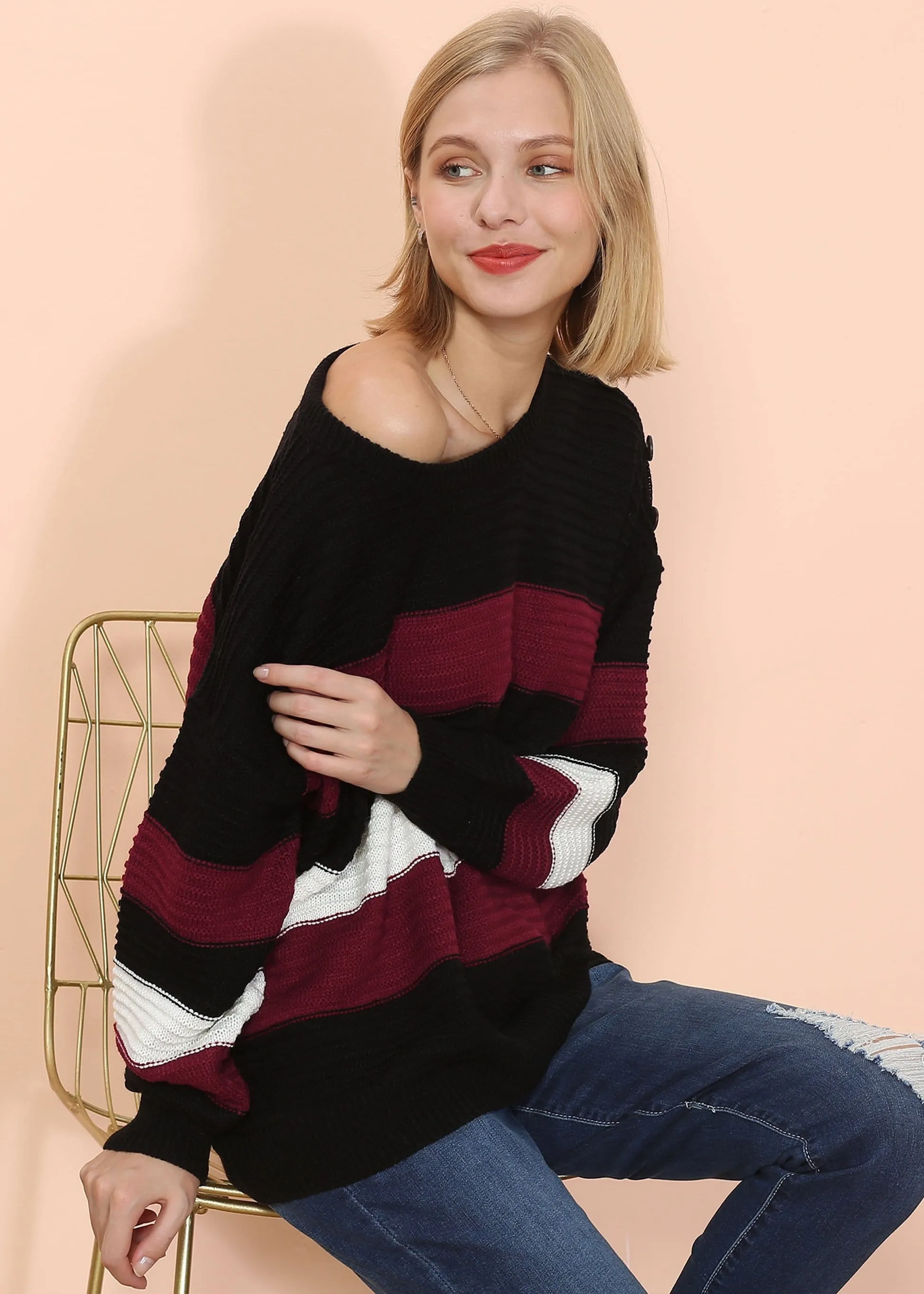 Textured Knit Striped Sweater sold by Anna-Kaci