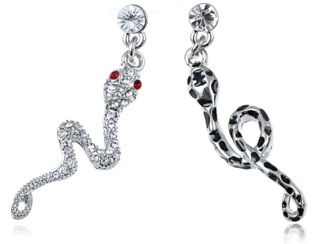 Two Mis Matched Elements Enamel Painted Snakes Drop Earrings sold by Anna-Kaci