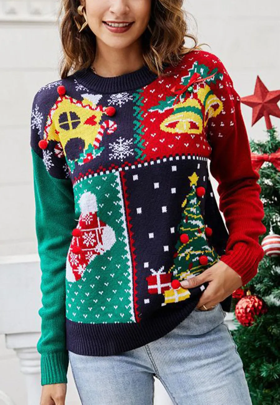 Color Block Drop Shoulder Christmas Sweater sold by Anna-Kaci product image thumbnail 2