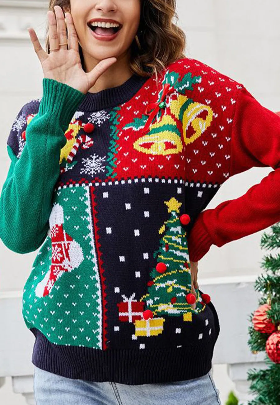 Color Block Drop Shoulder Christmas Sweater sold by Anna-Kaci product image thumbnail 3
