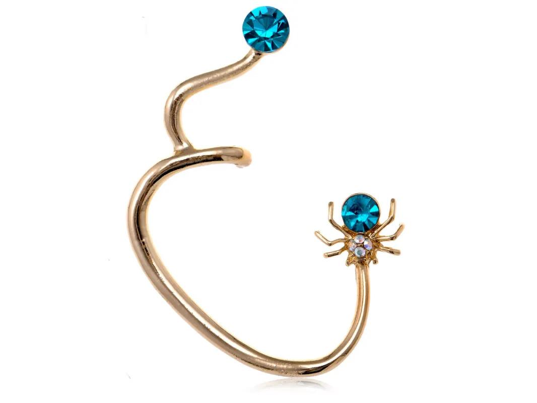 Mini Blue Bodied Spider Earring Ear Cuff sold by Anna-Kaci