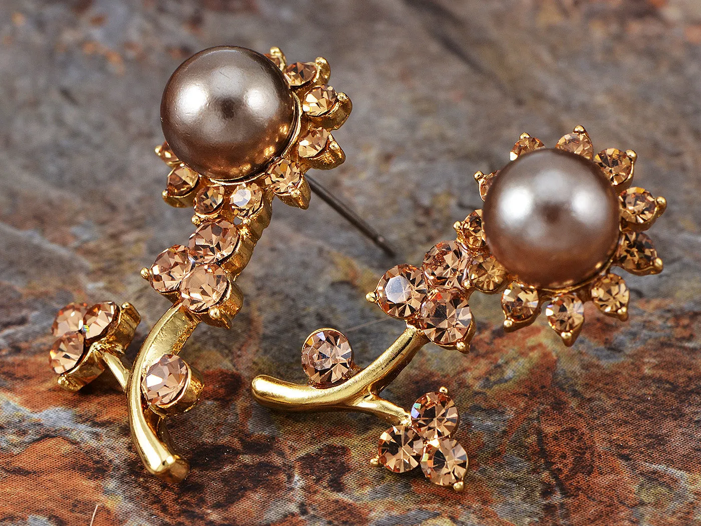 Swarovski Crystal Black Pearl Flower Floral Vine Topaz Necklace Earring Set sold by Anna-Kaci product image thumbnail 4