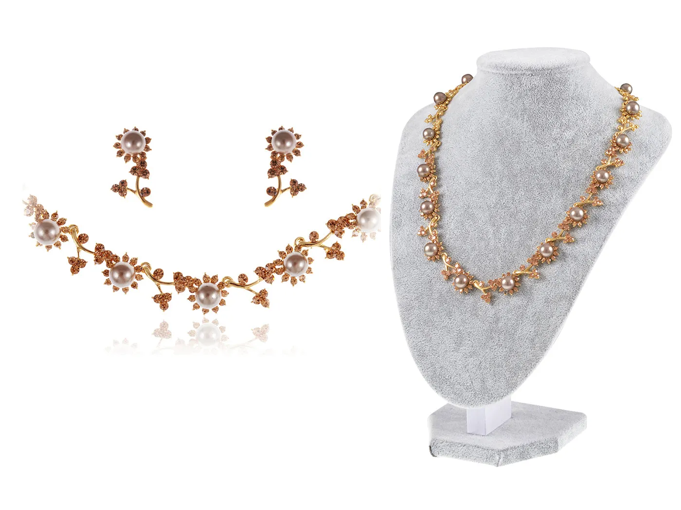 Swarovski Crystal Black Pearl Flower Floral Vine Topaz Necklace Earring Set sold by Anna-Kaci product image thumbnail 5