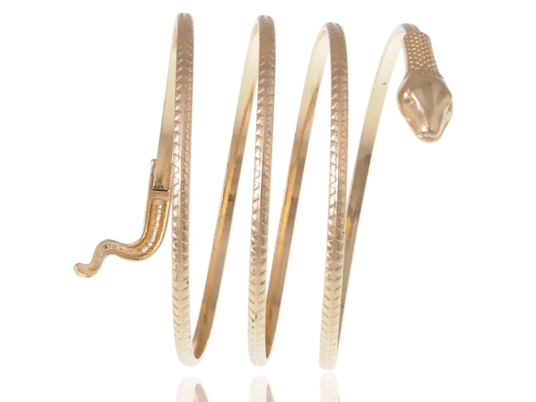 Gold Egyptian Spiral Snake Wrap Around Arm Cuff Coil Bangle Bracelet sold by Anna-Kaci