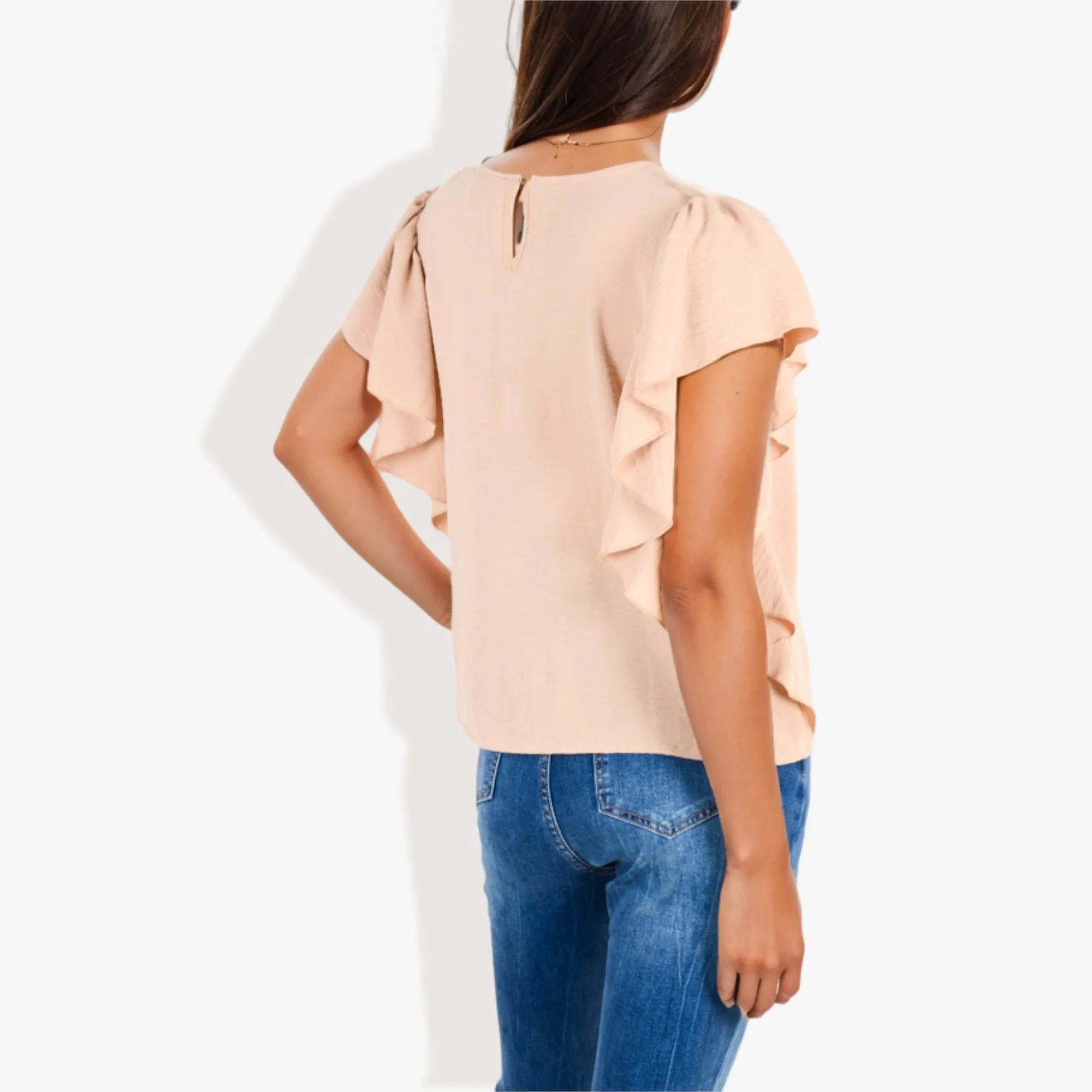 Women's Short Sleeve Pleated Front Blouse with Ruffle Sleeves sold by Anna-Kaci product image thumbnail 5