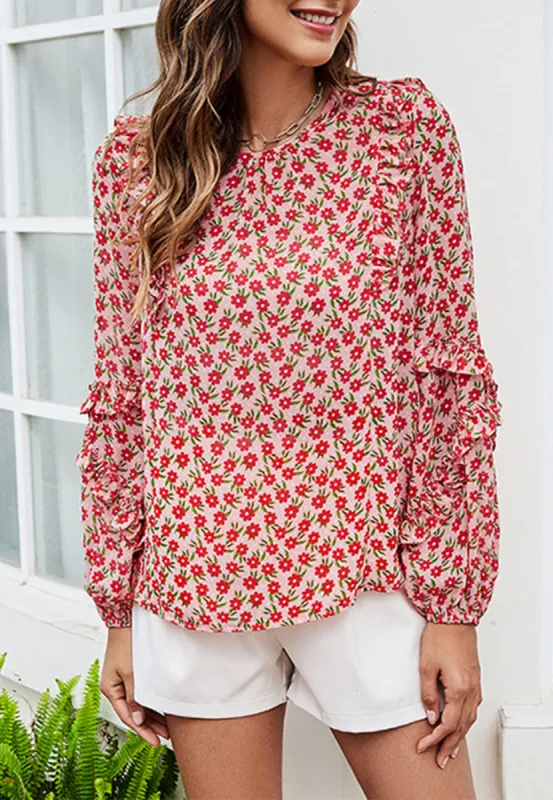 Floral Ruffle Long Sleeve Blouse sold by Anna-Kaci