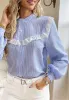 Ruffle Lace Trim Button Down Blouse sold by Anna-Kaci