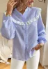 Ruffle Lace Trim Button Down Blouse sold by Anna-Kaci