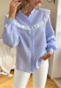Ruffle Lace Trim Button Down Blouse sold by Anna-Kaci