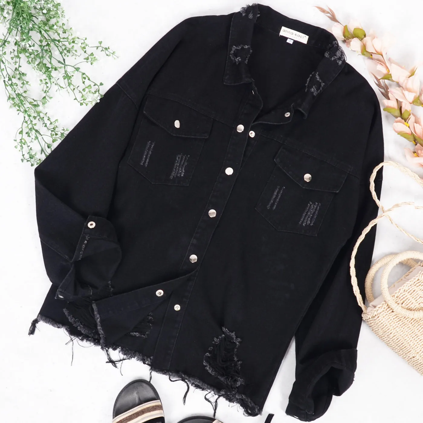 Anna-Kaci Women's Classic Distressed Denim Jacket Long Sleeve Button Down Ripped Boyfriend Jean Trucker Jackets sold by Anna-Kaci product image thumbnail 4