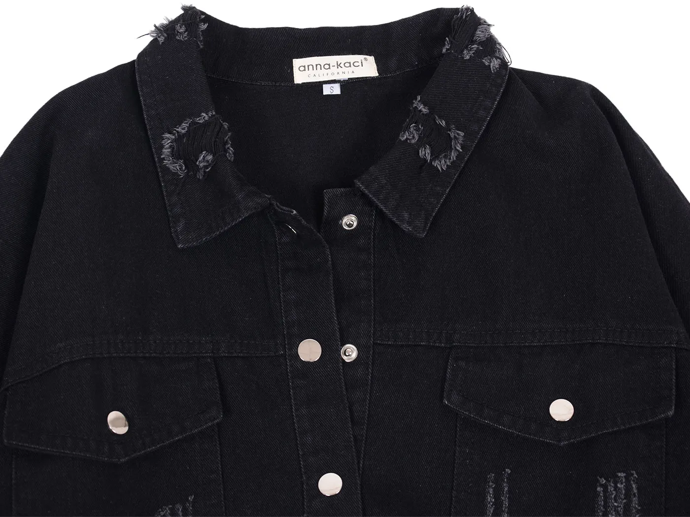 Anna-Kaci Women's Classic Distressed Denim Jacket Long Sleeve Button Down Ripped Boyfriend Jean Trucker Jackets sold by Anna-Kaci product image thumbnail 5