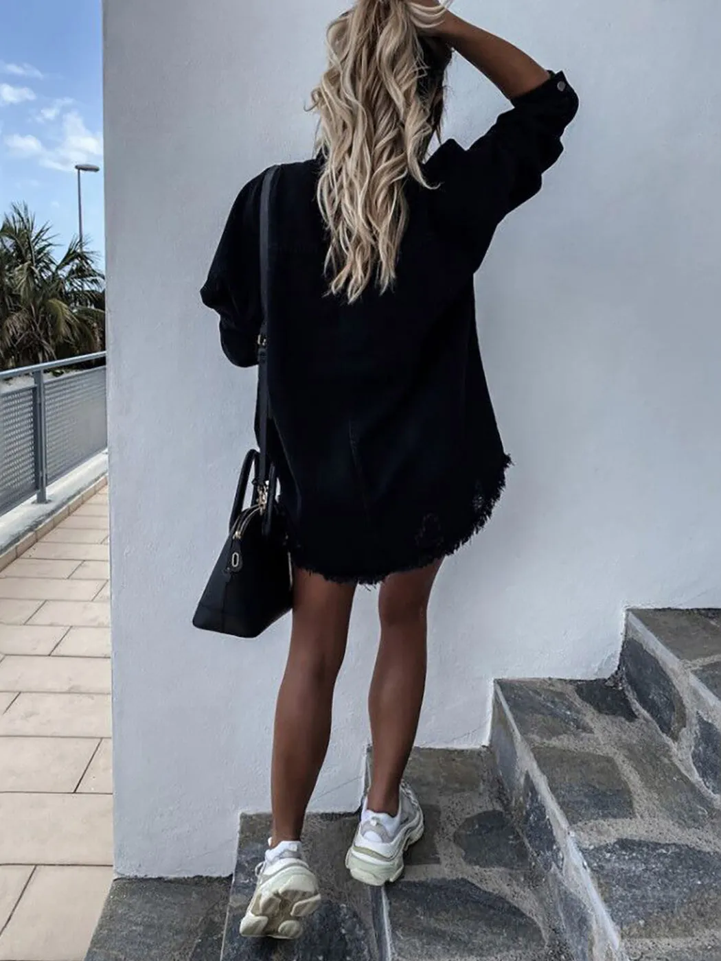 Anna-Kaci Women's Classic Distressed Denim Jacket Long Sleeve Button Down Ripped Boyfriend Jean Trucker Jackets sold by Anna-Kaci product image thumbnail 3