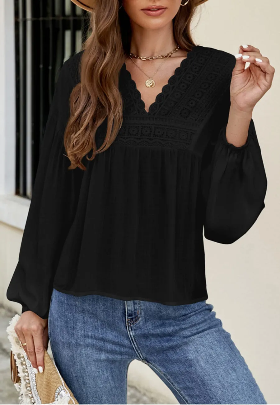 Crochet Trim Bohemian Blouse sold by Anna-Kaci