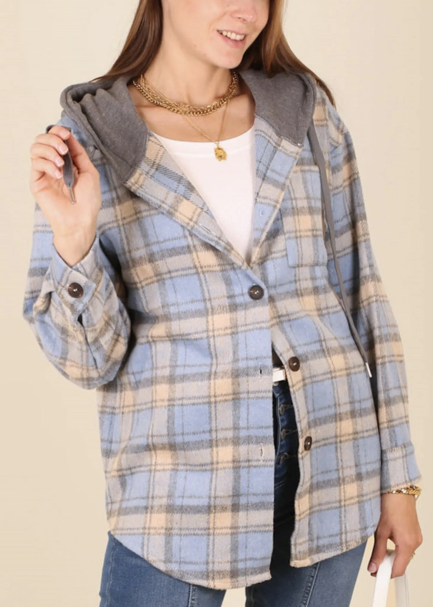 Contrast Hood Plaid Shacket sold by Anna-Kaci product image thumbnail 3