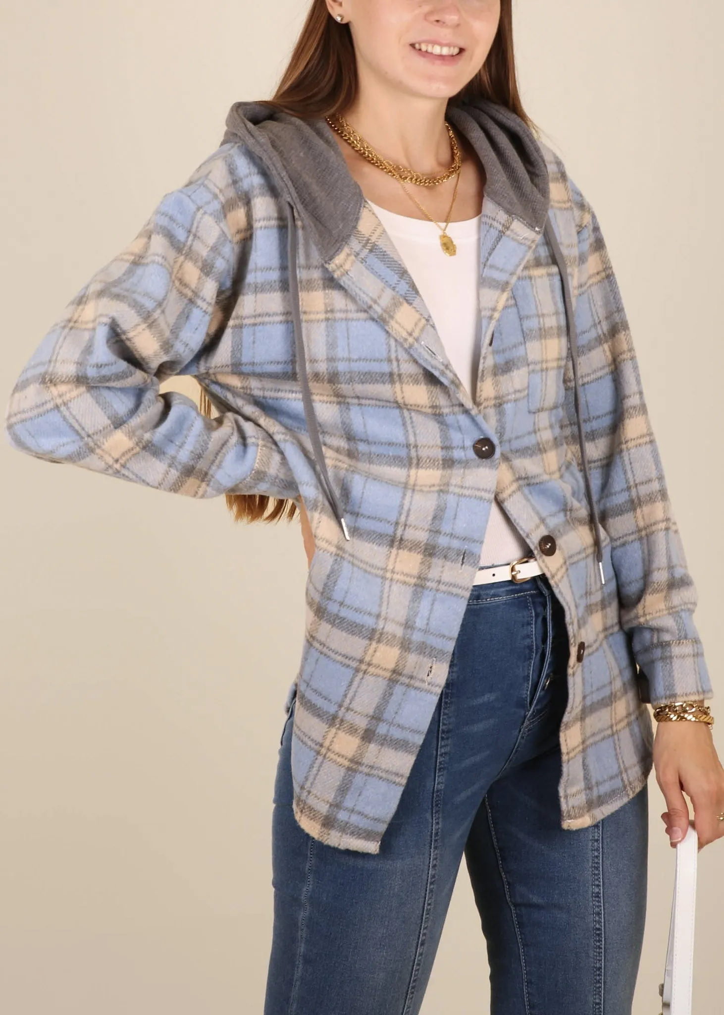 Contrast Hood Plaid Shacket sold by Anna-Kaci product image thumbnail 5