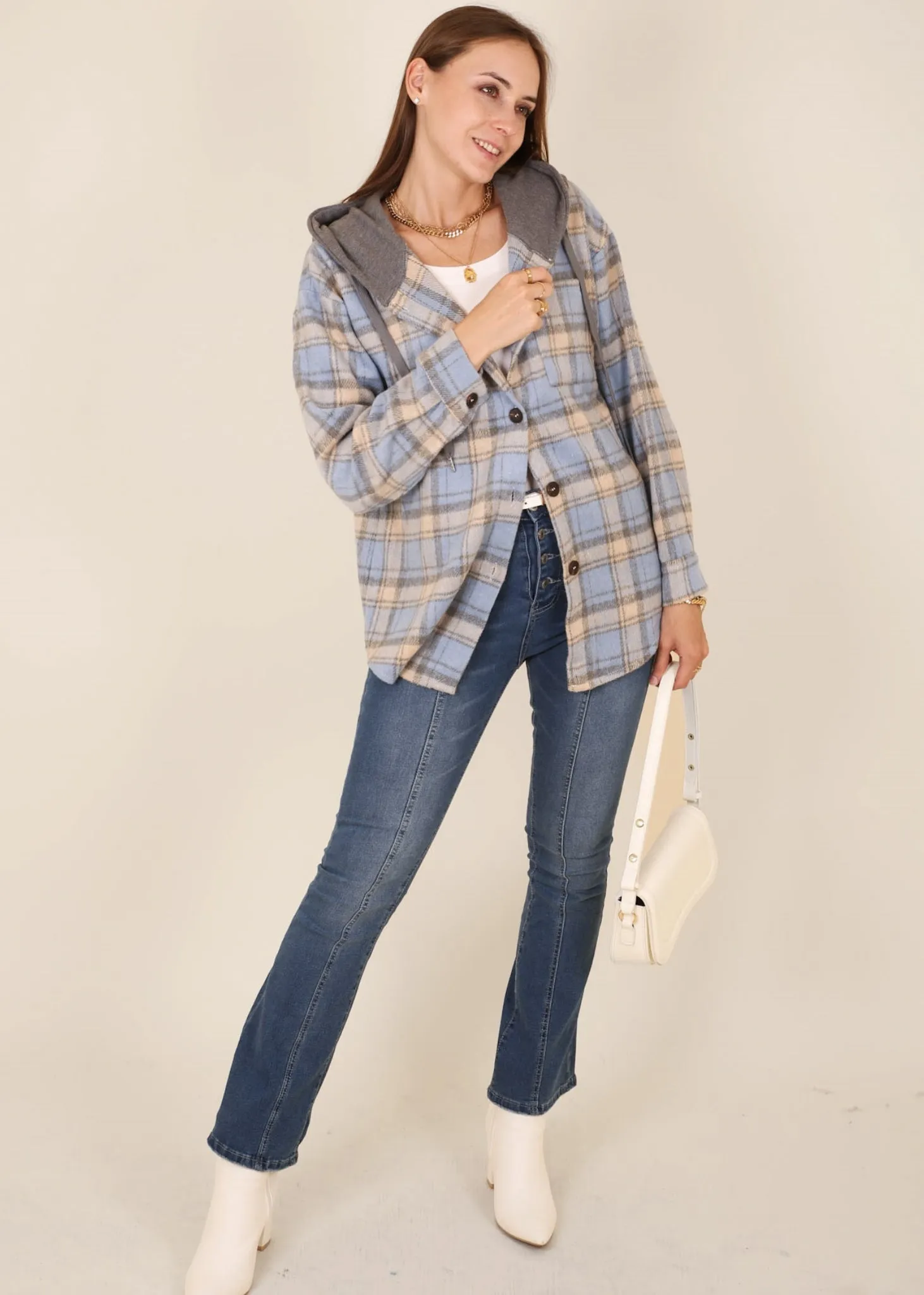 Contrast Hood Plaid Shacket sold by Anna-Kaci product image thumbnail 2