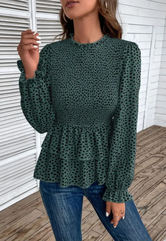 Cheetah Print Tiered Peplum Blouse sold by Anna-Kaci