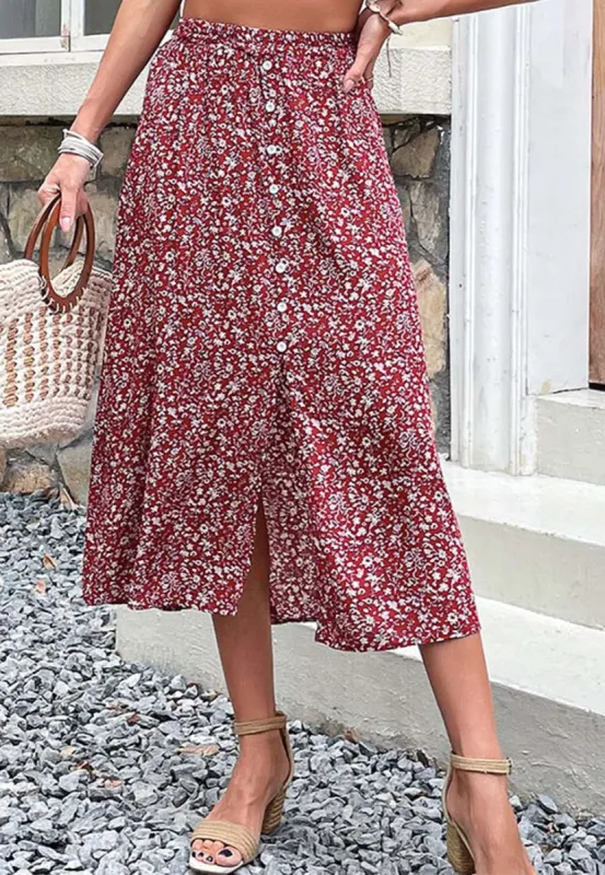 Ditsy Floral Button Down Skirt sold by Anna-Kaci