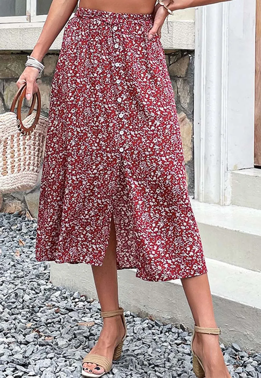 Ditsy Floral Button Down Skirt sold by Anna-Kaci