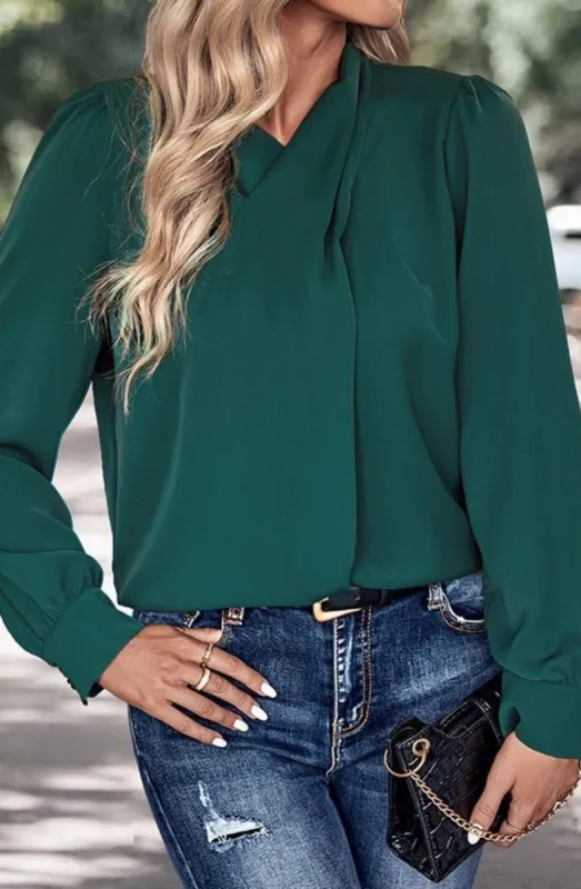 Cross Neck Detail Blouse sold by Anna-Kaci