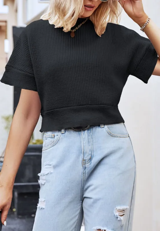 Mock Neck Textured Cropped Sweater sold by Anna-Kaci