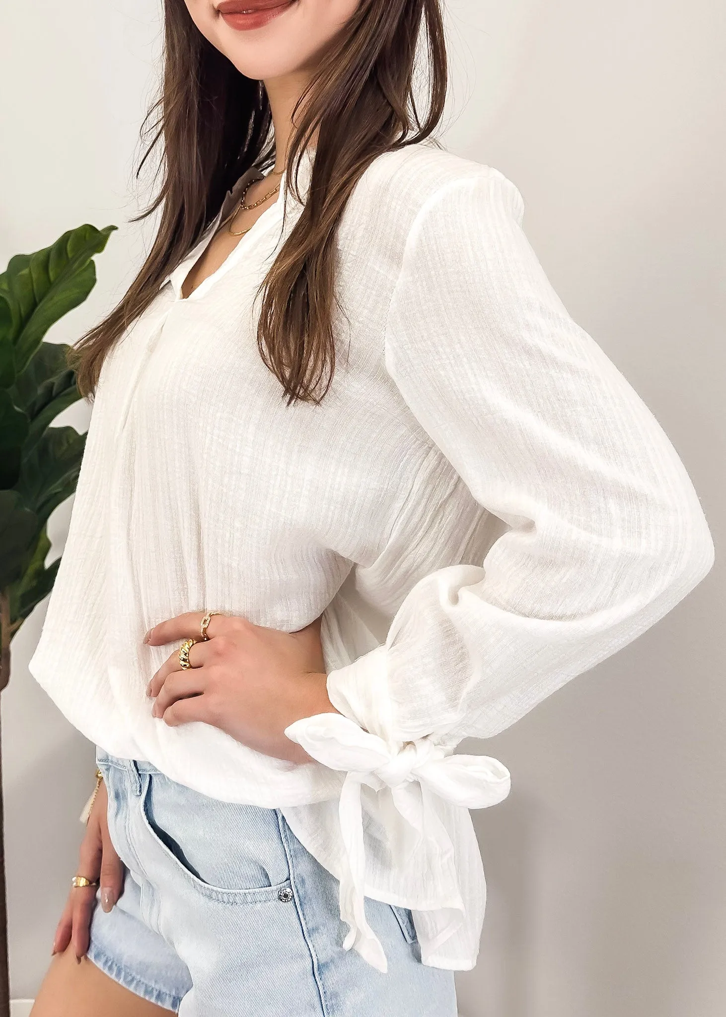 Pleated Split-Tie Sleeve Blouse sold by Anna-Kaci product image thumbnail 3