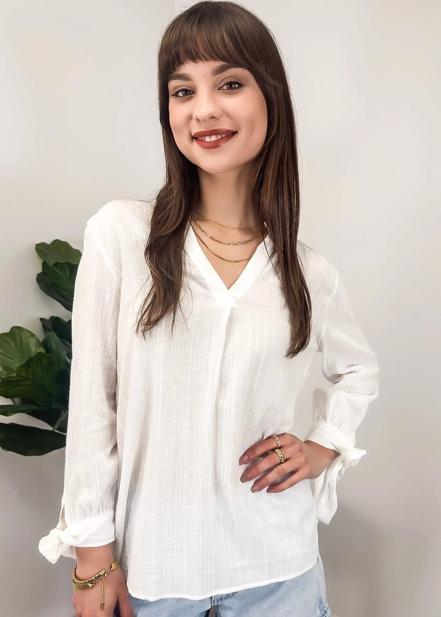 Pleated Split-Tie Sleeve Blouse sold by Anna-Kaci product image thumbnail 2