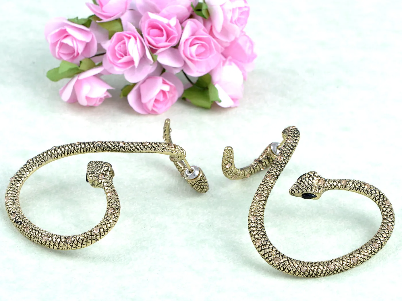 Bronze Black Eyed Snake Dimensional Gold Earrings sold by Anna-Kaci product image thumbnail 2
