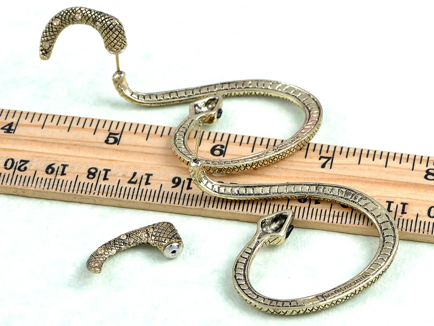 Bronze Black Eyed Snake Dimensional Gold Earrings sold by Anna-Kaci product image thumbnail 3