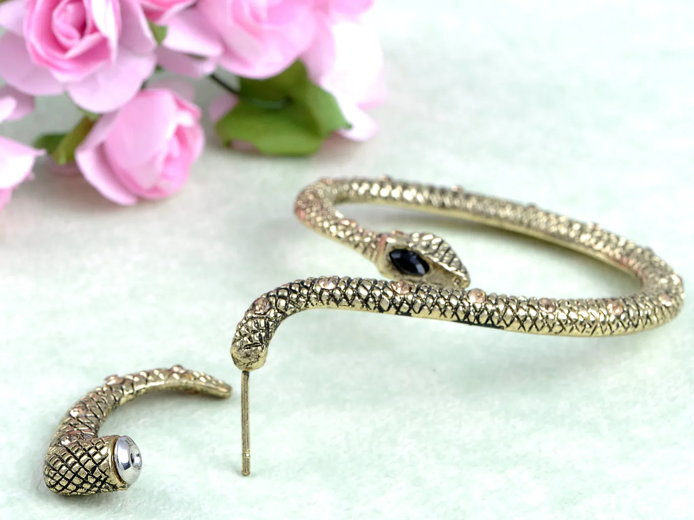 Bronze Black Eyed Snake Dimensional Gold Earrings sold by Anna-Kaci product image thumbnail 4