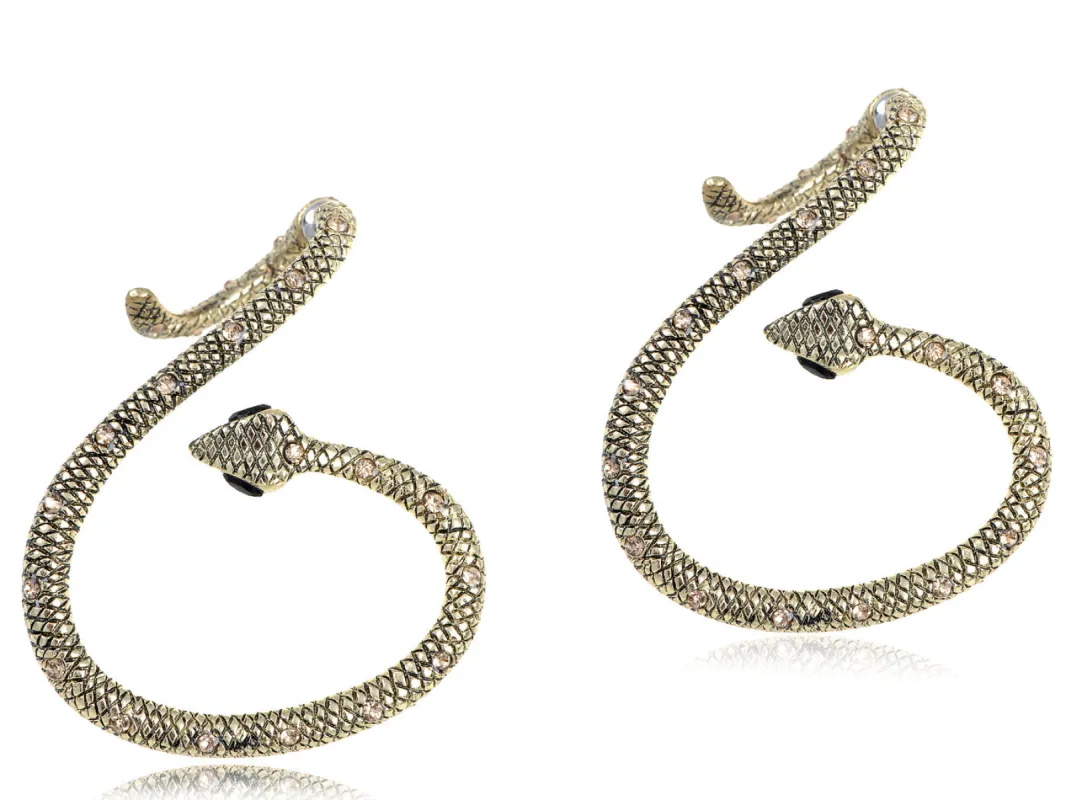 Bronze Black Eyed Snake Dimensional Gold Earrings sold by Anna-Kaci