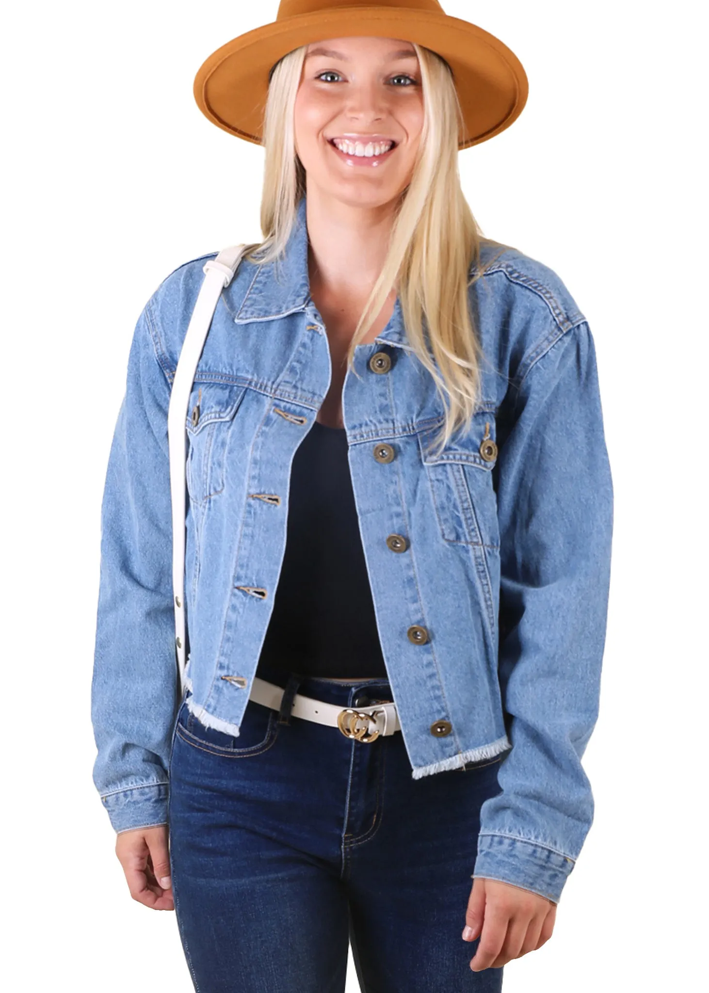 Cropped Raw Hem Denim Jacket with Pockets sold by Anna-Kaci product image thumbnail 3