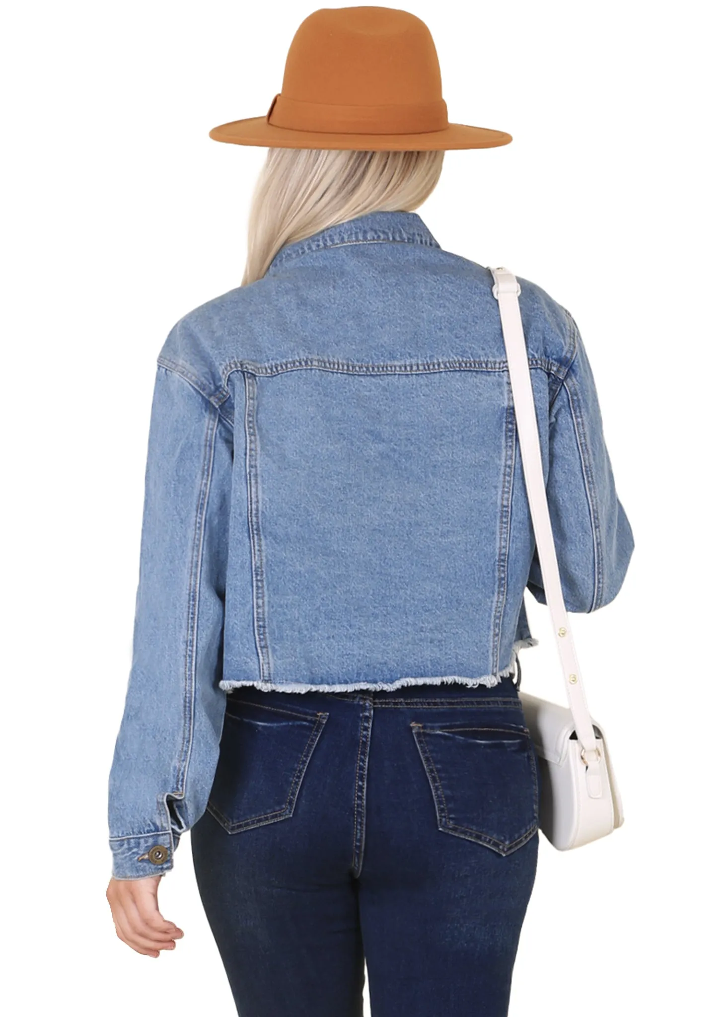 Cropped Raw Hem Denim Jacket with Pockets sold by Anna-Kaci product image thumbnail 5