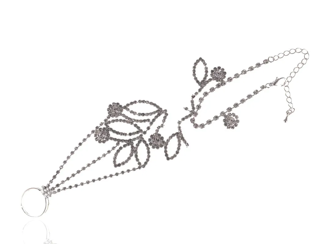 Indian Sprouting Flower Bloom Leaf Bridal Finger Ring Bracelet sold by Anna-Kaci